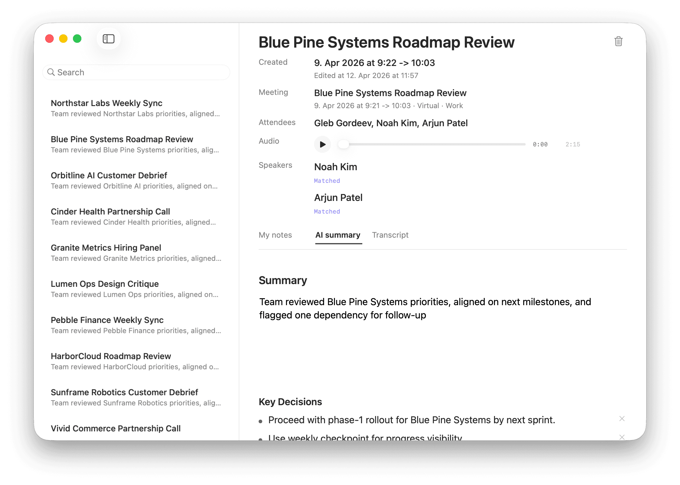 Structured note screenshot